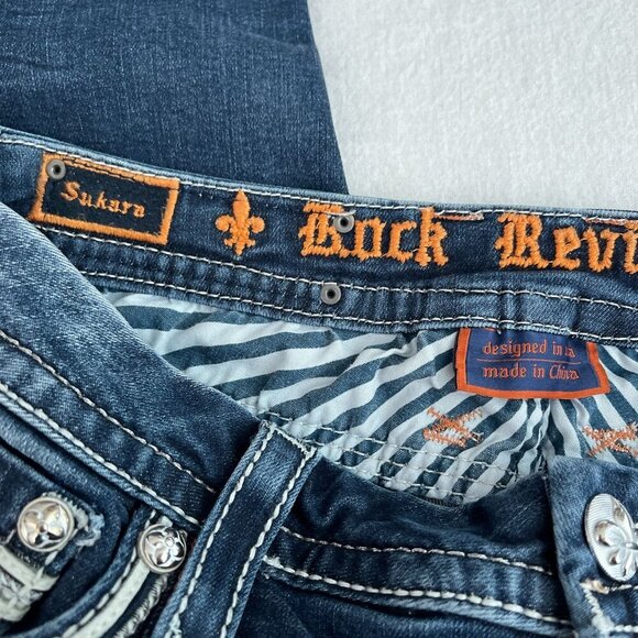 Rock Revival Sukara Easy Crop Jeans Med-Wash Denim Embroidered‎ Pockets Women 28 - Picture 7 of 16